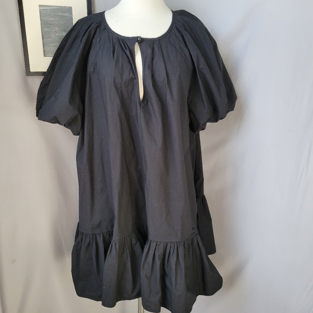 Naya‎ Rea Puff Sleeve Ruffle Tiered Mini Dress Black 12